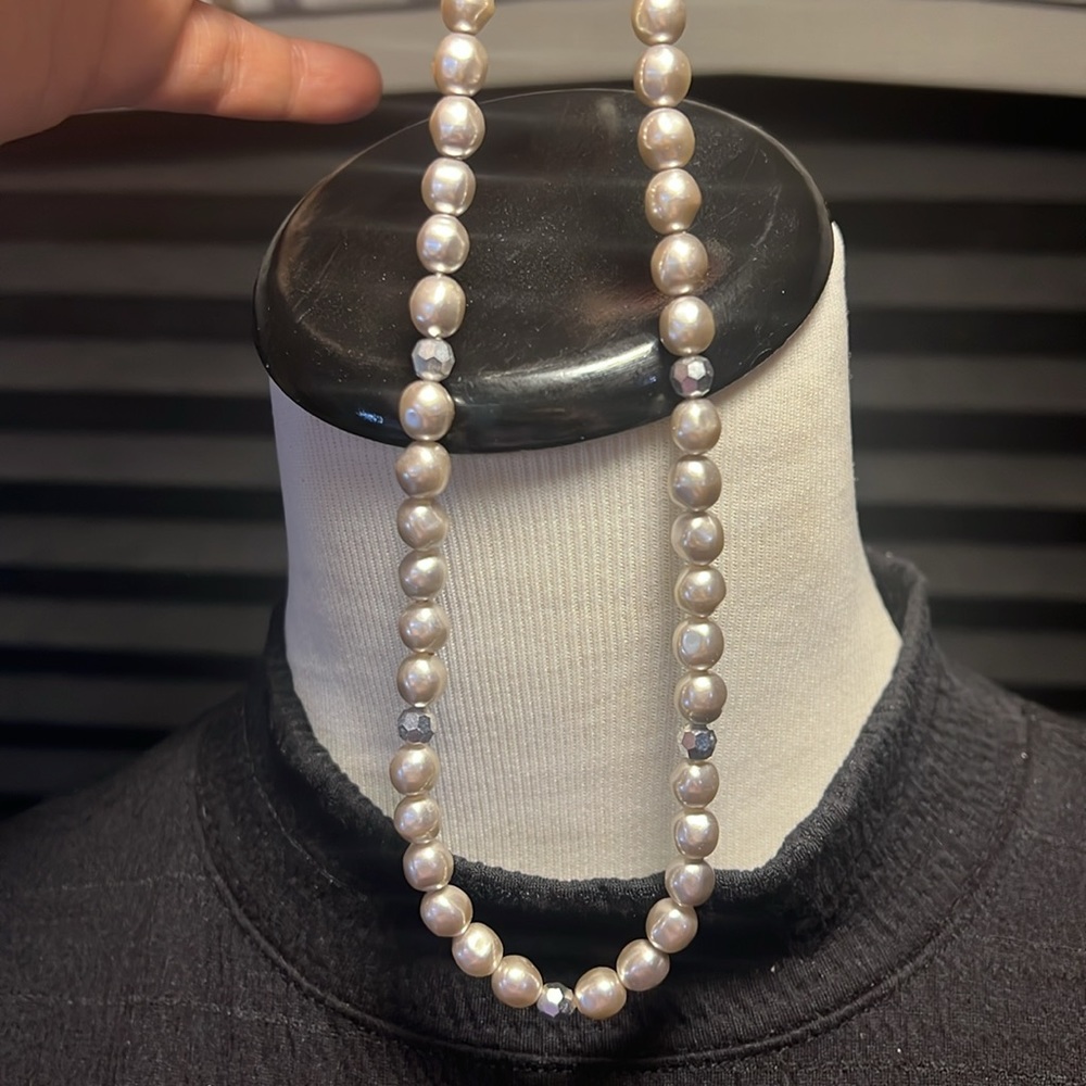 Monet silver tone faux pearl choker